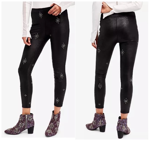 Free People “Star Stud” Embellished Skinny Faux Suede Pants - Picture 1 of 4